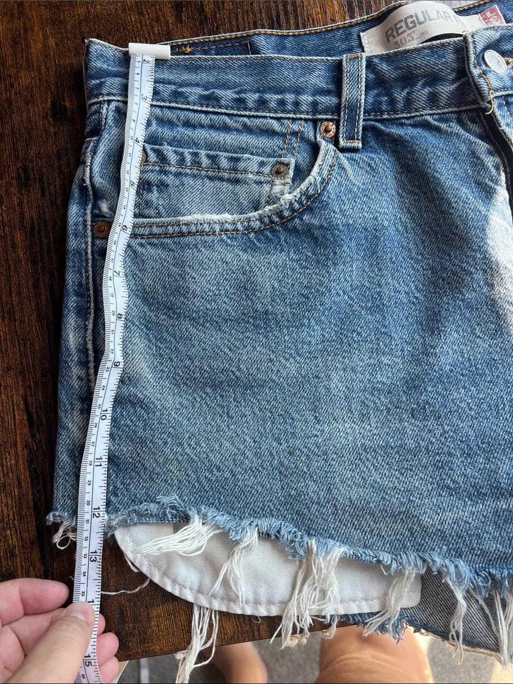 Levi's Medium Blue Distressed Cutoff Denim Shorts